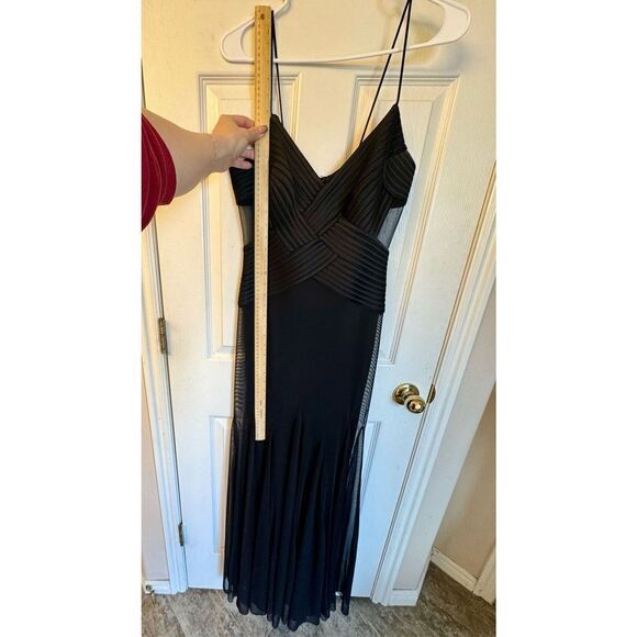 NWOT Gorgeous JS Collections Weave Front Sheer Black Evening Midi Gown Size 8US - Picture 10 of 10